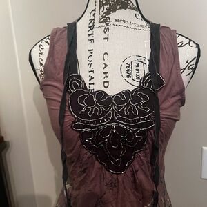 RW&CO. Mauve Sleeveless Tank with Silver Beading